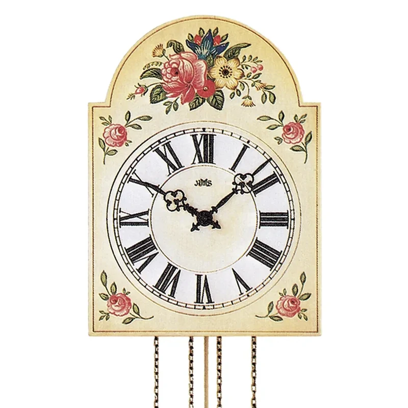 AMS Bauernstil H835 Wanduhr Rosendekor • Handbemalt • 8-Tage-Kettenzugwerk