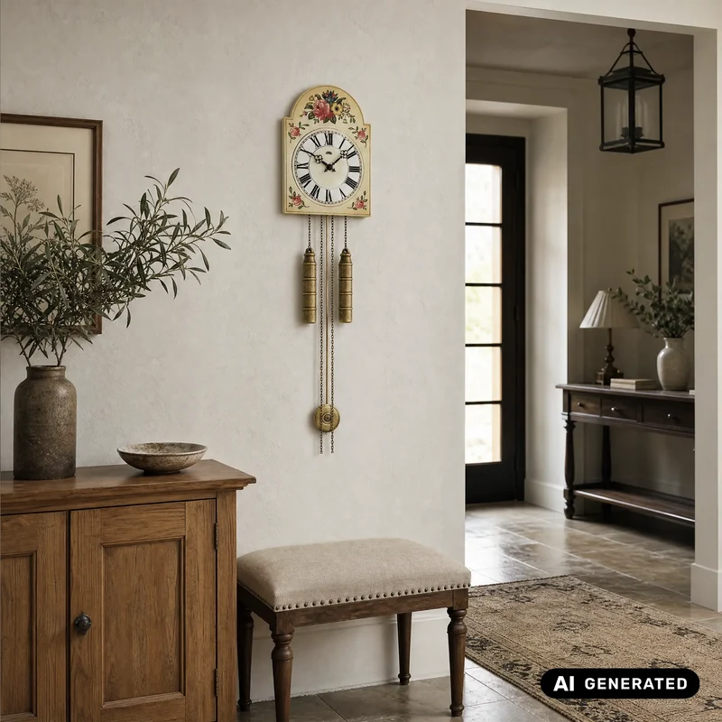 AMS Bauernstil H835 Wanduhr Rosendekor • Handbemalt • 8-Tage-Kettenzugwerk