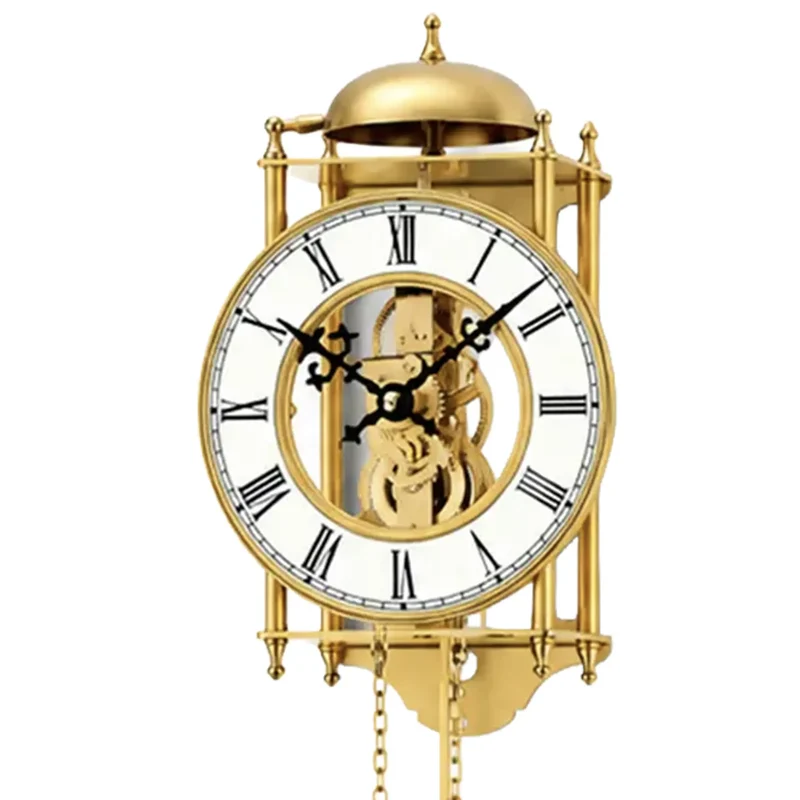 AMS Grenoble H303 Wanduhr Gold • 7-Tage-Kettenzugwerk • Stundenschlag auf Glocke