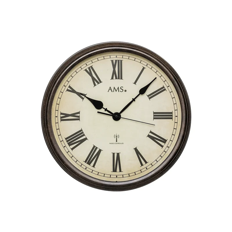 AMS Villach F5977 Wanduhr Braun • Funk-Uhrwerk • Mineralglasabdeckung
