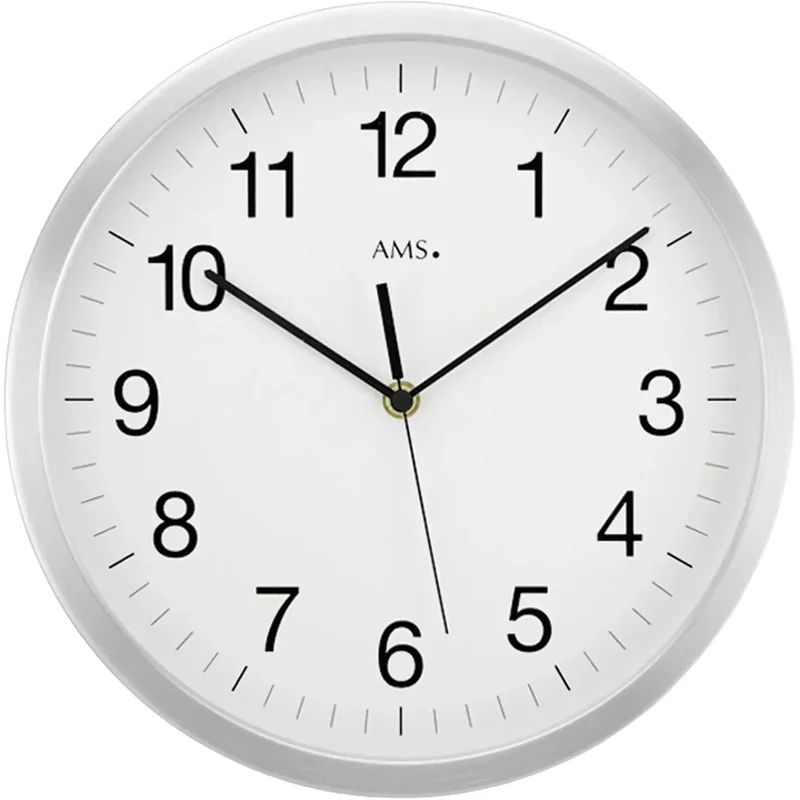 AMS Funk-Wanduhr F5541 Wanduhr Silber 30 cm • Gebürstetes Aluminium • Mineralglas