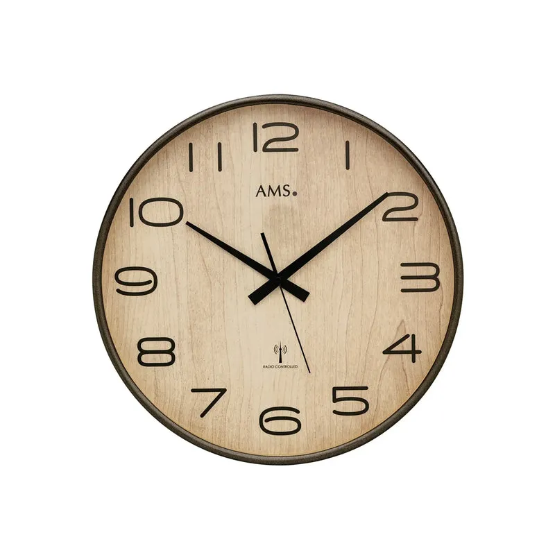 AMS F5523 Wanduhr Anthrazit • Funkwerk • Holzgehäuse mit Mineralglas