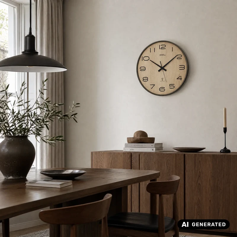 AMS F5523 Wanduhr Anthrazit • Funkwerk • Holzgehäuse mit Mineralglas