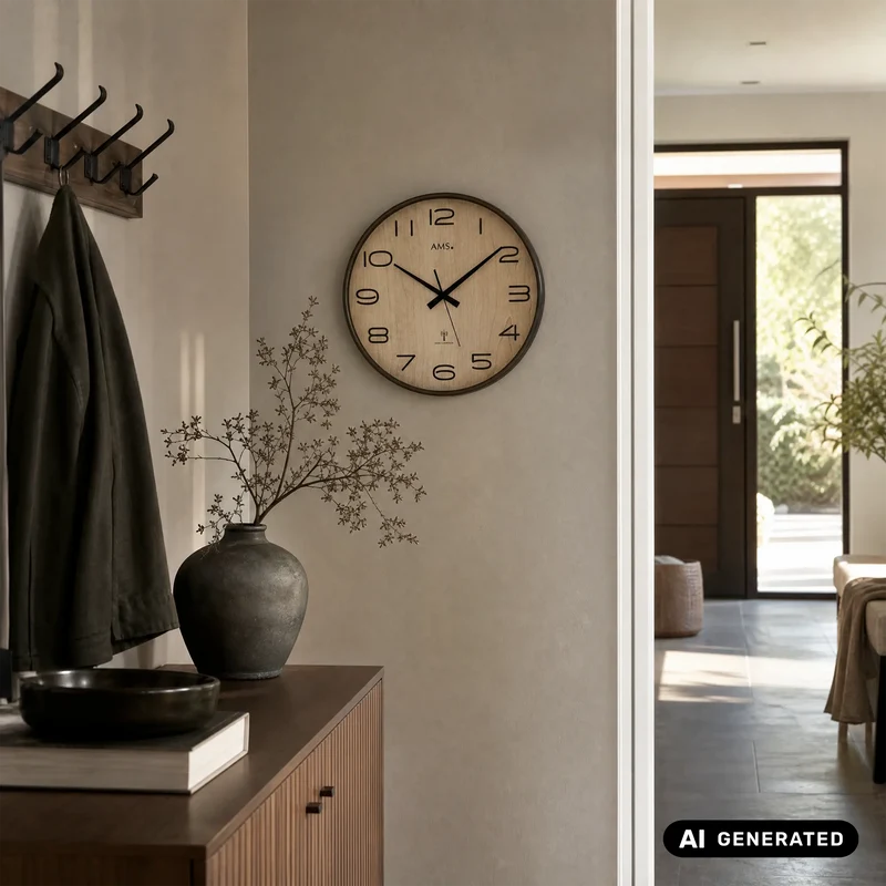 AMS F5523 Wanduhr Anthrazit • Funkwerk • Holzgehäuse mit Mineralglas