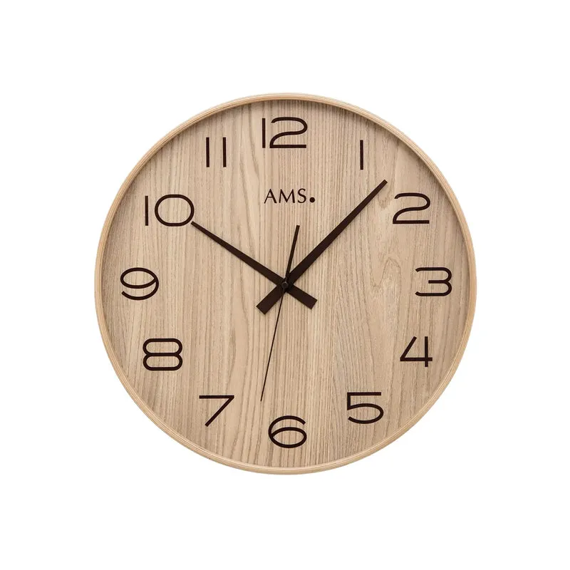 AMS F5522 Wanduhr Natur • Funkwerk • Holzgehäuse mit Mineralglas
