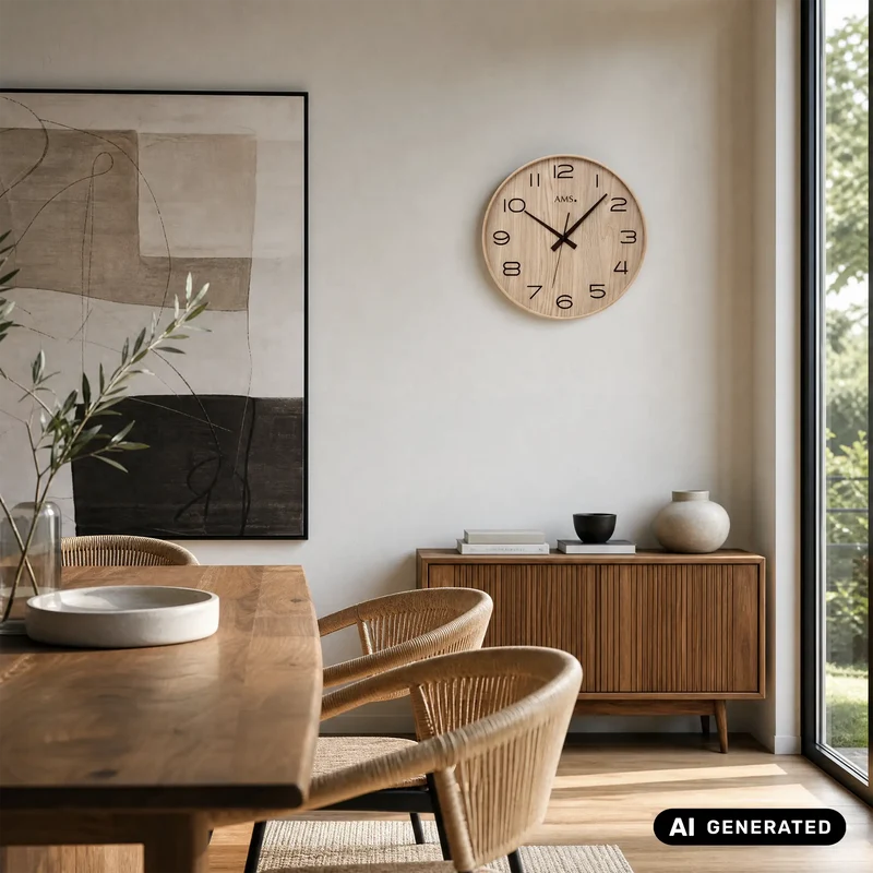 AMS F5522 Wanduhr Natur • Funkwerk • Holzgehäuse mit Mineralglas