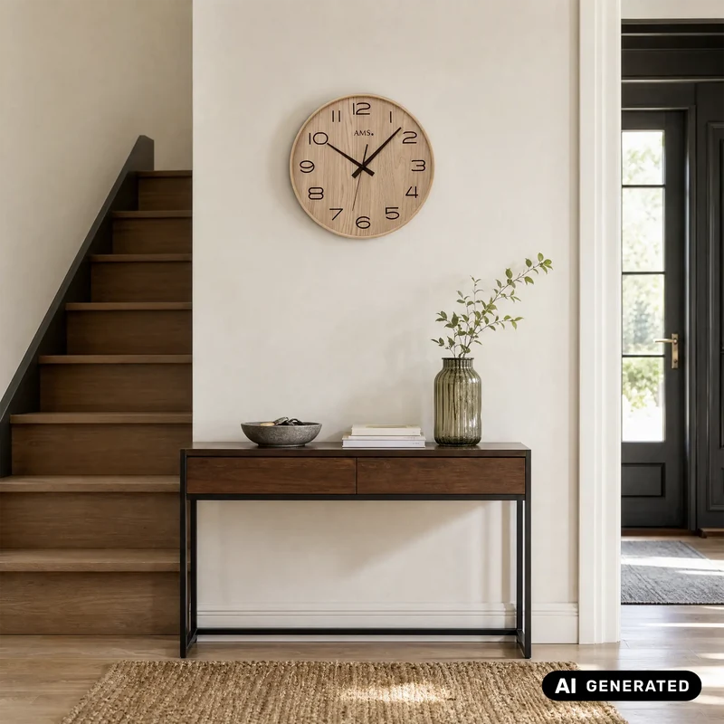 AMS F5522 Wanduhr Natur • Funkwerk • Holzgehäuse mit Mineralglas