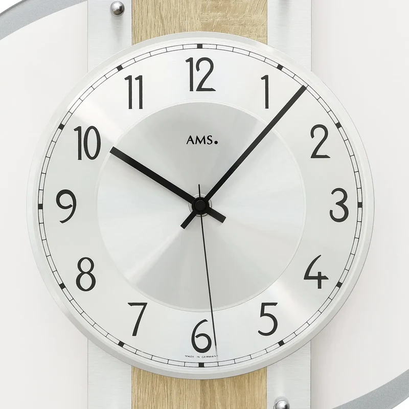 AMS F5520Q Wanduhr Sonoma/Aluminium • Facettiertes Mineralglas • Quarzwerk