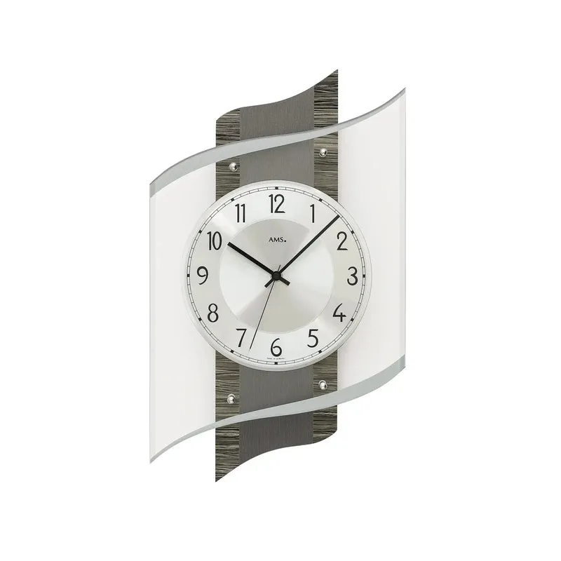 AMS F5519Q Wanduhr Holz • Facettiertes Mineralglas • Aluminium-Zifferblatt
