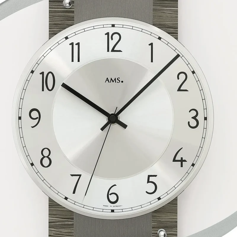 AMS Heidelberg F5519 Wanduhr Holzdekor/Alu dunkel • Mineralglas • Funk-Uhrwerk