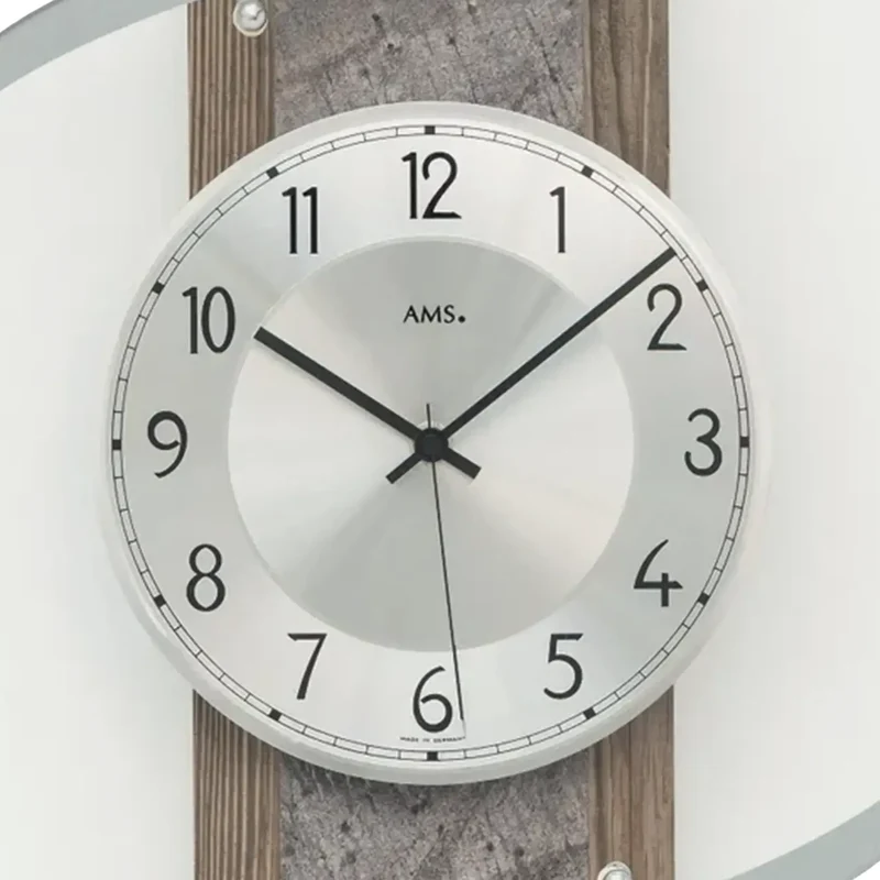 AMS F5518Q Wanduhr Nussbaum • Facettiertes Mineralglas • Nussbaumdekor mit Naturstein-Veredelung