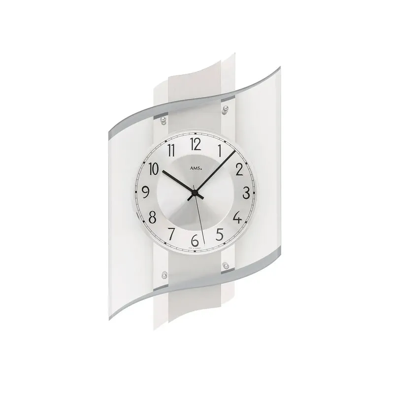 AMS F5516Q Wanduhr Naturholz • Facettiertes Mineralglas • Aluminium-Zifferblatt