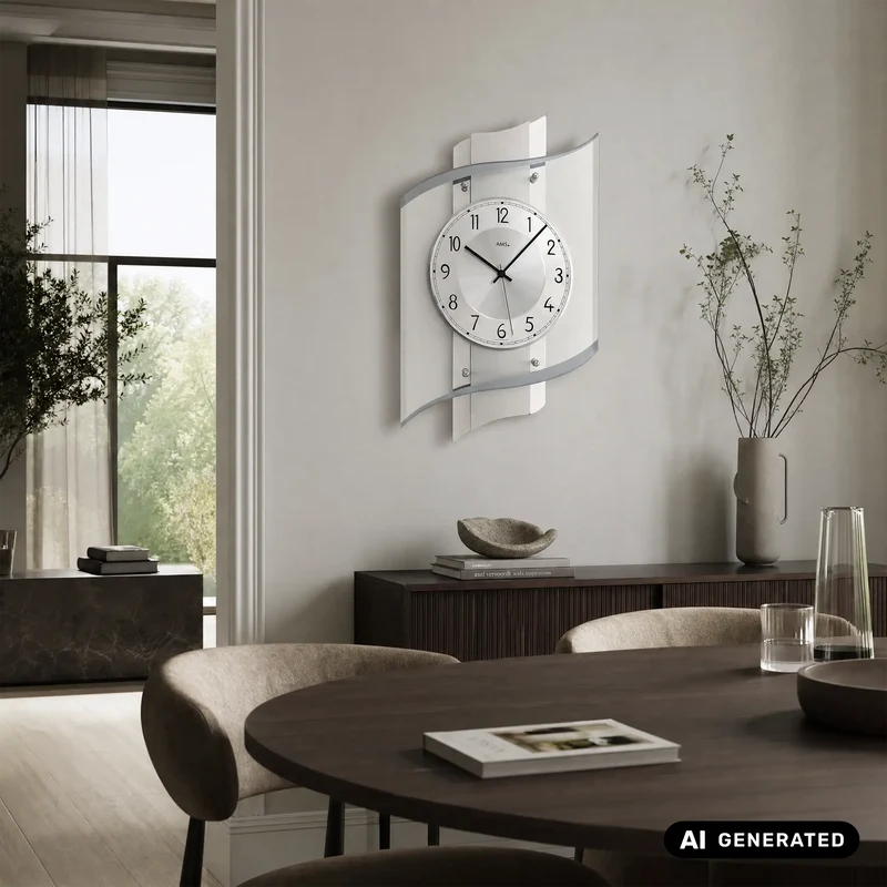 AMS F5516Q Wanduhr Naturholz • Facettiertes Mineralglas • Aluminium-Zifferblatt