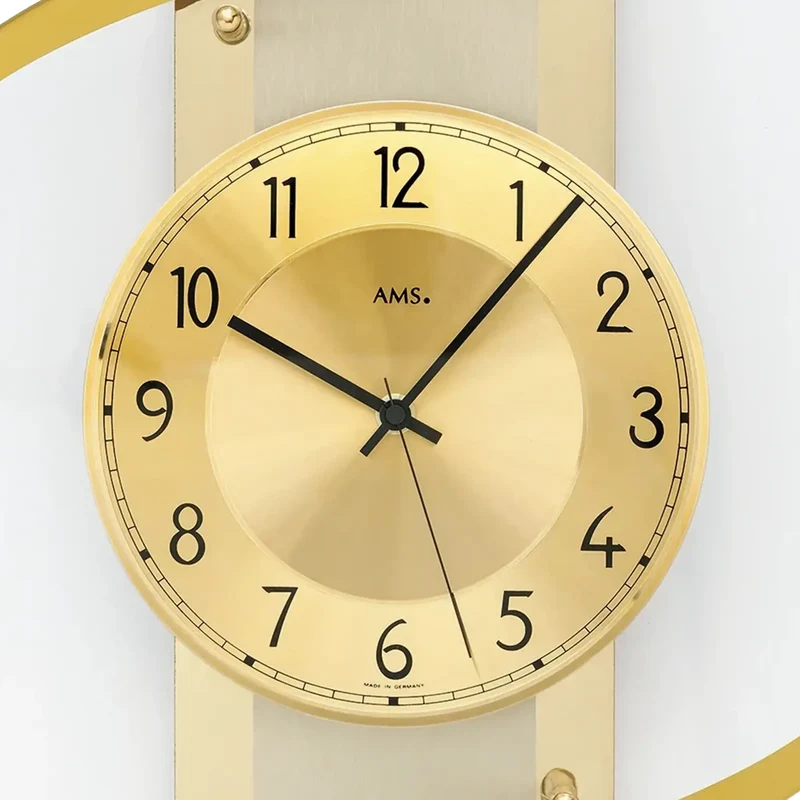 AMS F5515Q Wanduhr Messing • Facettiertes Mineralglas • Holzgehäuse mit Messing-Veredelung