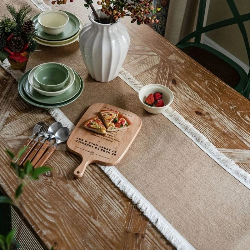 Tafelloper jute 30x180 cm beige eettafel decoratie rustiek boho tafellinnen tafel styling interieur | Sansoti