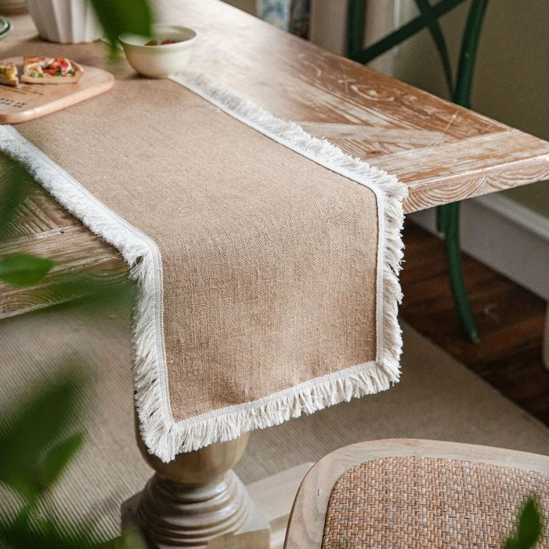 Tafelloper jute 30x180 cm beige eettafel decoratie rustiek boho tafellinnen tafel styling interieur | Sansoti