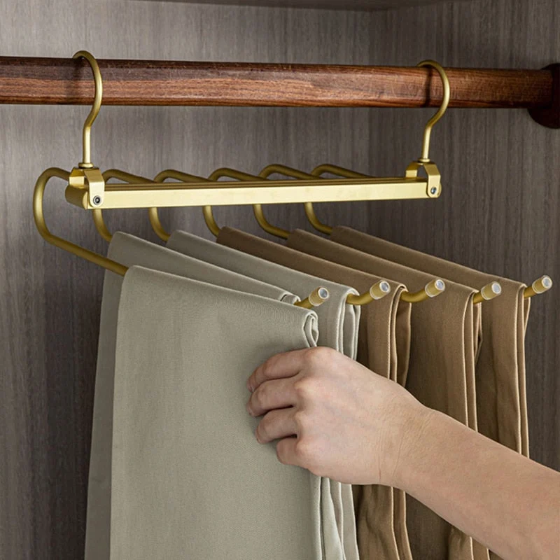Broekhanger aluminium 6 broeken goud ruimtebesparend kledinghanger kast organizer draaibare hanger anti slip broekhouder | Sansoti