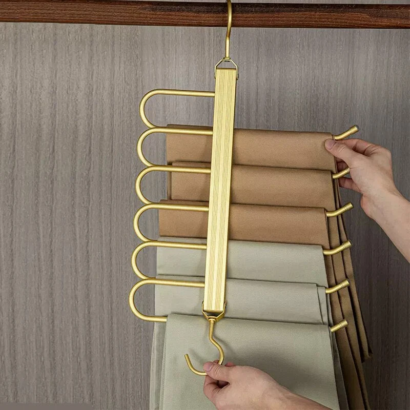 Broekhanger aluminium 6 broeken goud ruimtebesparend kledinghanger kast organizer draaibare hanger anti slip broekhouder | Sansoti