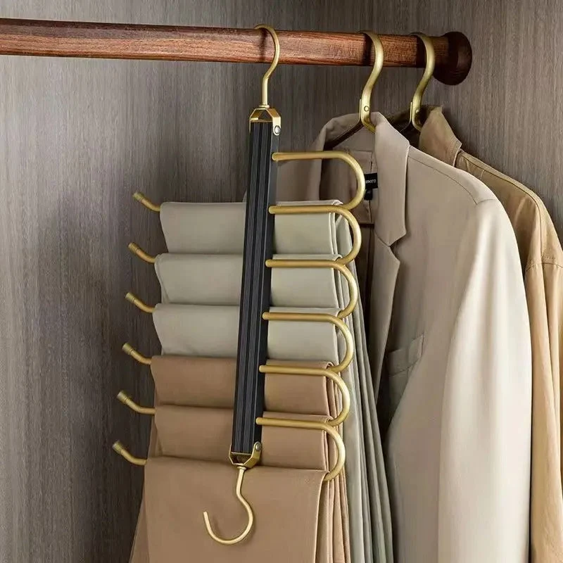Broekhanger aluminium 6 broeken goud ruimtebesparend kledinghanger kast organizer draaibare hanger anti slip broekhouder | Sansoti