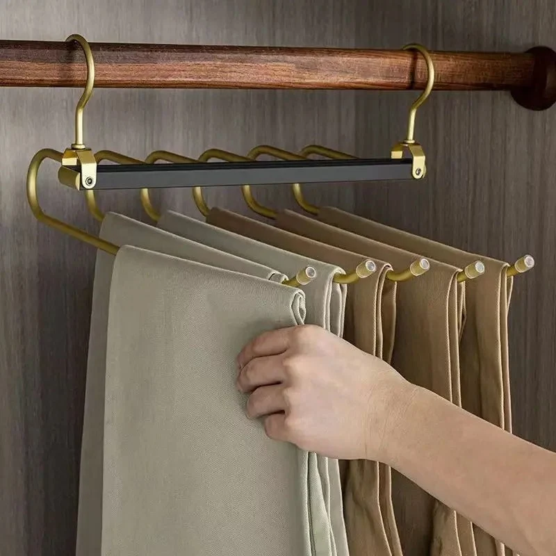 Broekhanger aluminium 6 broeken goud ruimtebesparend kledinghanger kast organizer draaibare hanger anti slip broekhouder | Sansoti