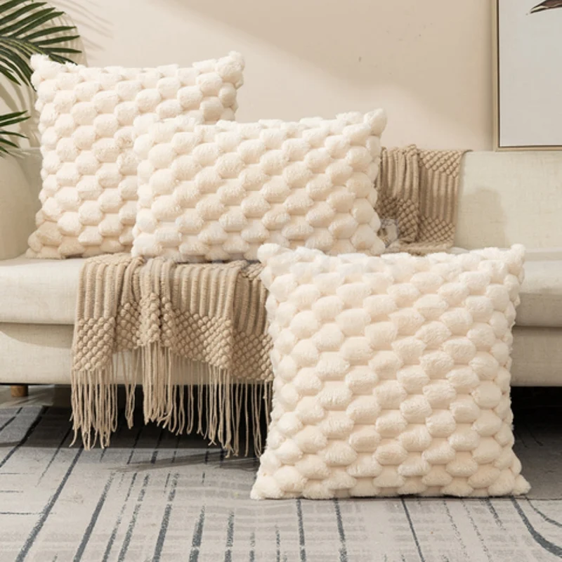 Kussenhoes 3D textuur katoen polyester roze sierkussen bank slaapkamer decoratief zacht hoes kussen vierkant rechthoek | Sansoti