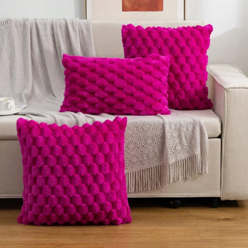 Kussenhoes 3D textuur katoen polyester roze sierkussen bank slaapkamer decoratief zacht hoes kussen vierkant rechthoek | Sansoti