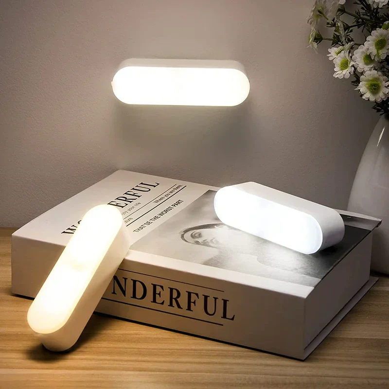 LED Wandlamp Bewegingssensor Oplaadbaar 14cm Wit Nachtlamp Gang Trap USB Draadloos Sensorlamp Kast Verlichting | Sansoti