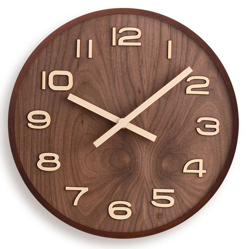 Wandklok Hout Walnoot 30.5cm Bruin Stil Uurwerk Woonkamer Klok Rond Modern Minimalistisch Interieur Decoratie | Sansoti