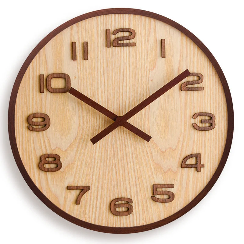 Wandklok Hout Walnoot 30.5cm Bruin Stil Uurwerk Woonkamer Klok Rond Modern Minimalistisch Interieur Decoratie | Sansoti