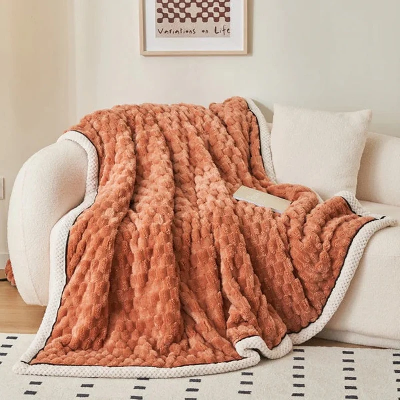 Deken Sherpa Fleece Beige Bubbeldesign Bank Slaapkamer Plaid Zacht Warm Woondeken Knuffeldeken Interieur | Sansoti