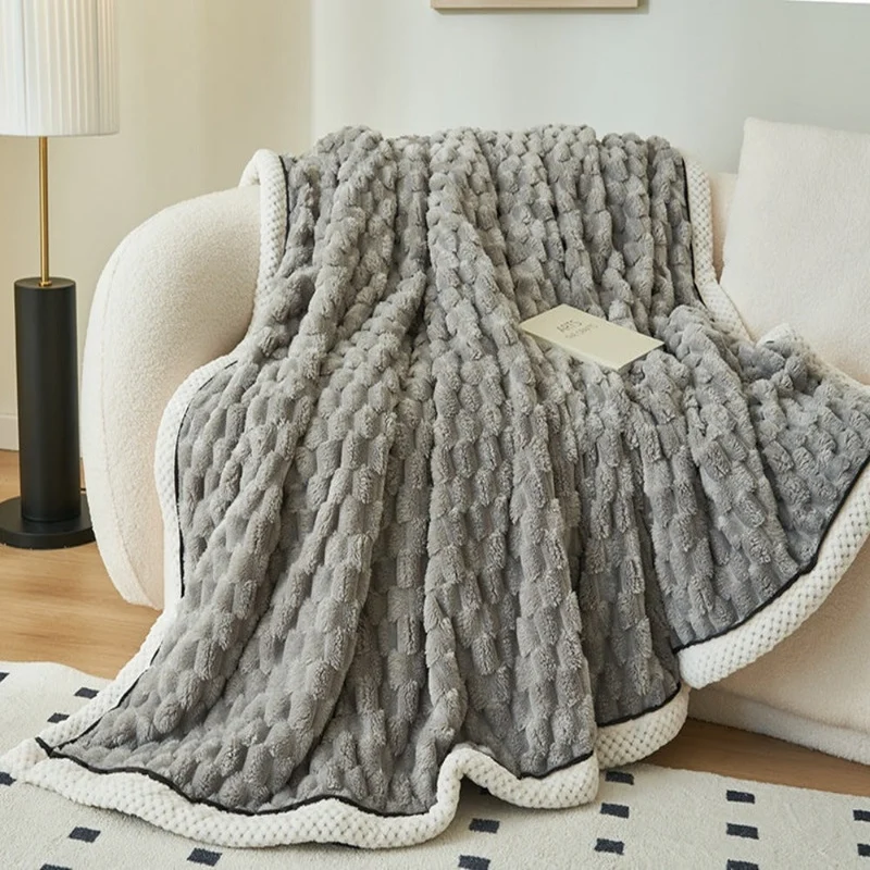 Deken Sherpa Fleece Beige Bubbeldesign Bank Slaapkamer Plaid Zacht Warm Woondeken Knuffeldeken Interieur | Sansoti