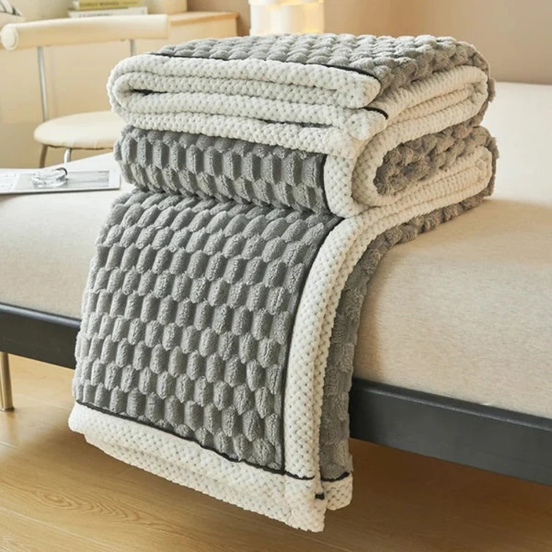 Deken Sherpa Fleece Beige Bubbeldesign Bank Slaapkamer Plaid Zacht Warm Woondeken Knuffeldeken Interieur | Sansoti