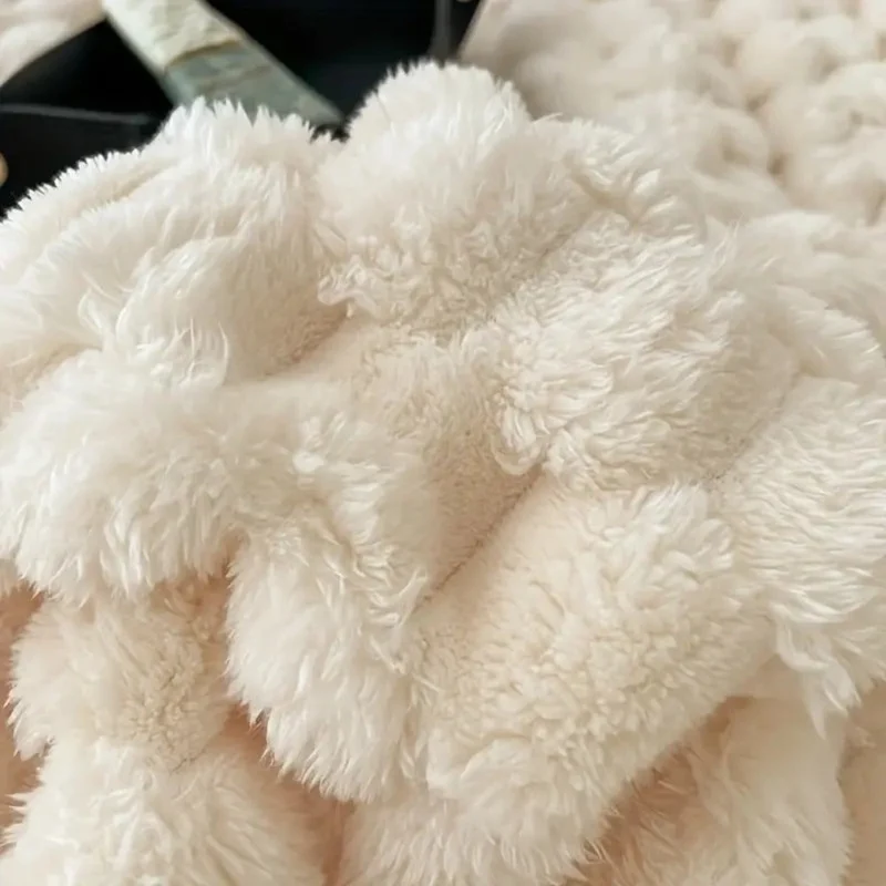 Deken Sherpa Fleece Beige Bubbeldesign Bank Slaapkamer Plaid Zacht Warm Woondeken Knuffeldeken Interieur | Sansoti