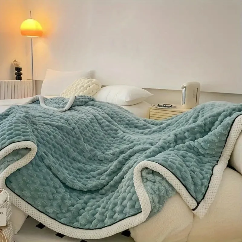 Deken Sherpa Fleece Beige Bubbeldesign Bank Slaapkamer Plaid Zacht Warm Woondeken Knuffeldeken Interieur | Sansoti