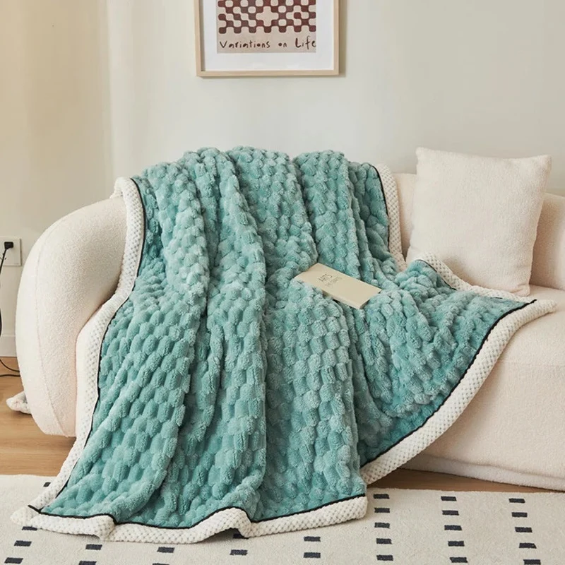 Deken Sherpa Fleece Beige Bubbeldesign Bank Slaapkamer Plaid Zacht Warm Woondeken Knuffeldeken Interieur | Sansoti
