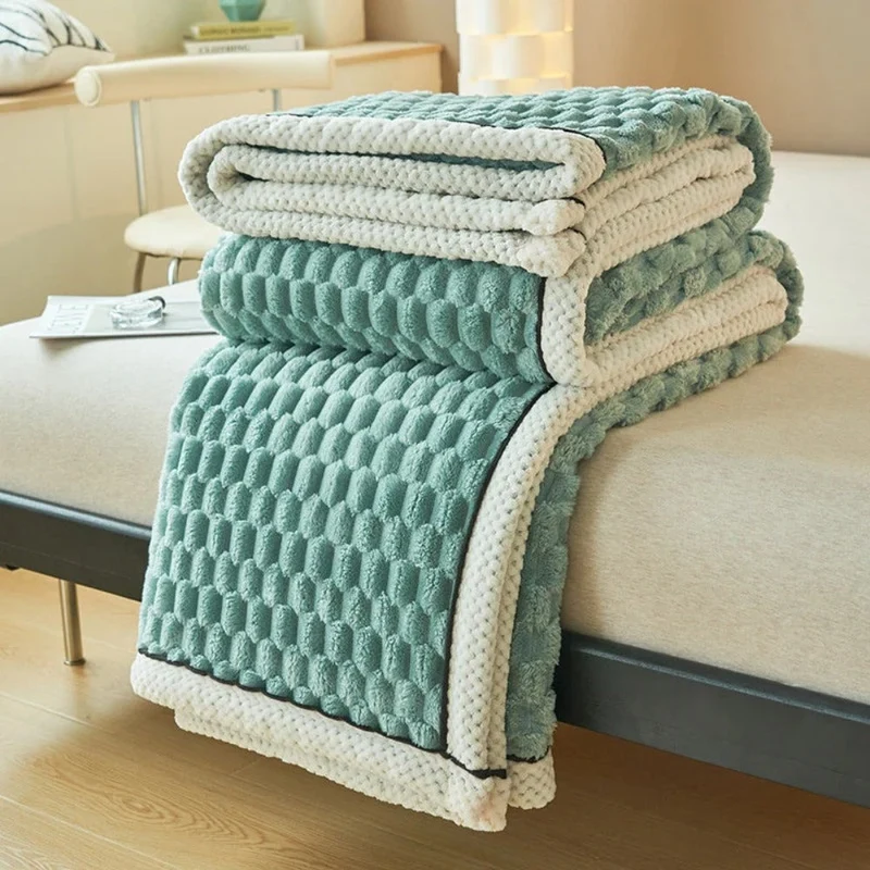 Deken Sherpa Fleece Beige Bubbeldesign Bank Slaapkamer Plaid Zacht Warm Woondeken Knuffeldeken Interieur | Sansoti