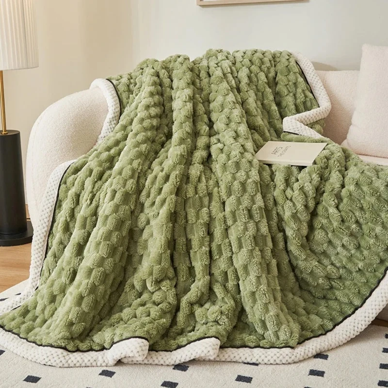 Deken Sherpa Fleece Beige Bubbeldesign Bank Slaapkamer Plaid Zacht Warm Woondeken Knuffeldeken Interieur | Sansoti