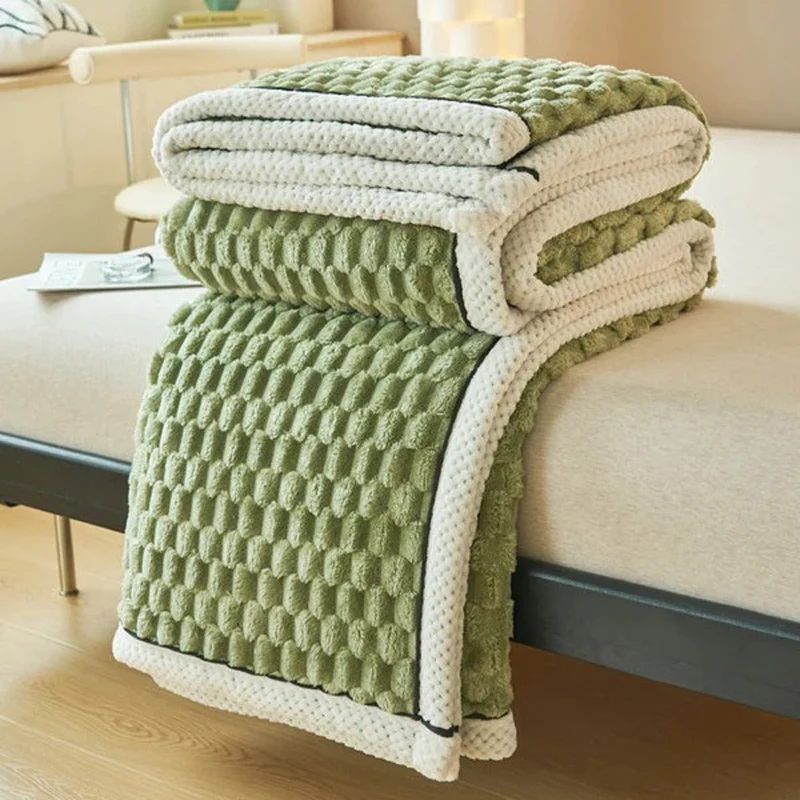 Deken Sherpa Fleece Beige Bubbeldesign Bank Slaapkamer Plaid Zacht Warm Woondeken Knuffeldeken Interieur | Sansoti