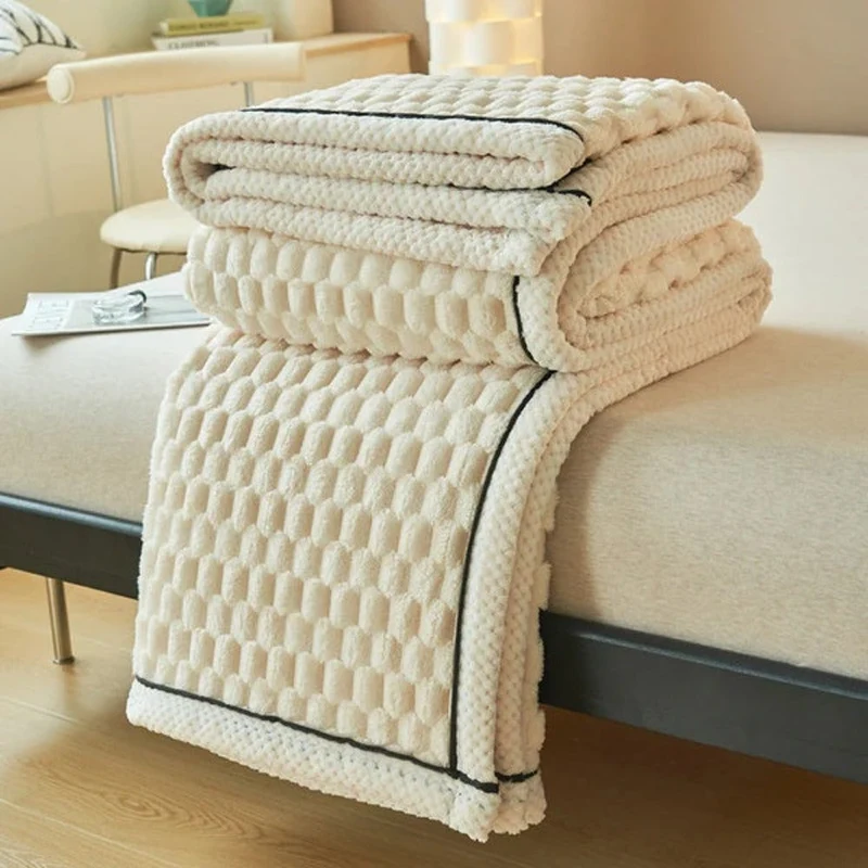 Deken Sherpa Fleece Beige Bubbeldesign Bank Slaapkamer Plaid Zacht Warm Woondeken Knuffeldeken Interieur | Sansoti