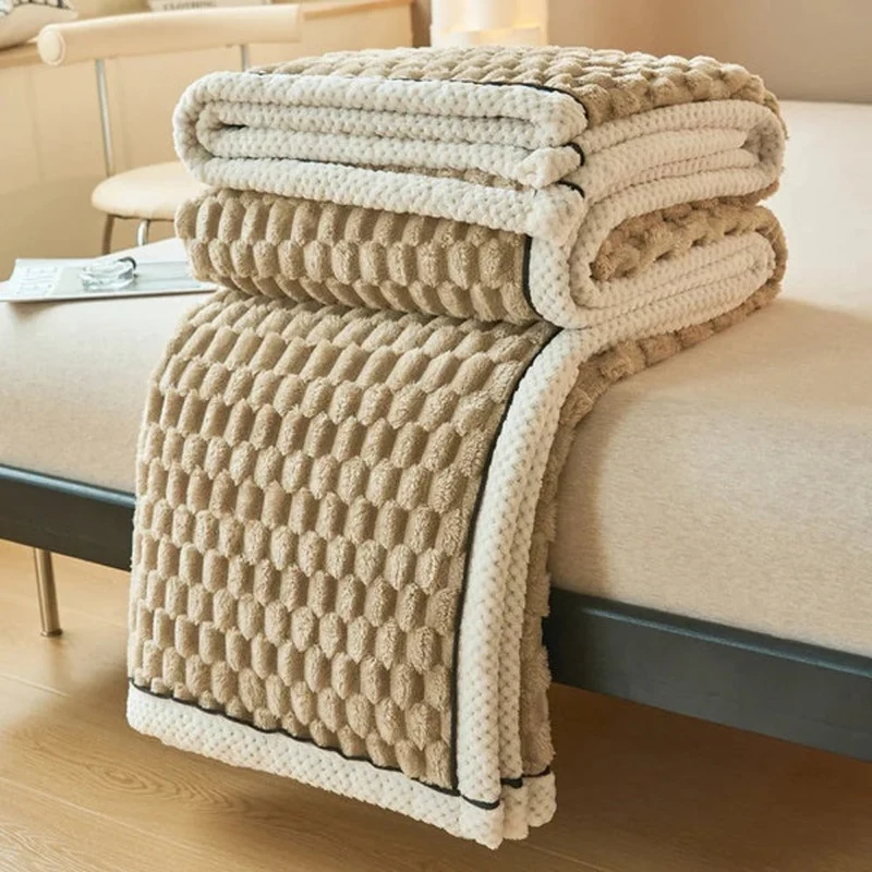 Deken Sherpa Fleece Beige Bubbeldesign Bank Slaapkamer Plaid Zacht Warm Woondeken Knuffeldeken Interieur | Sansoti