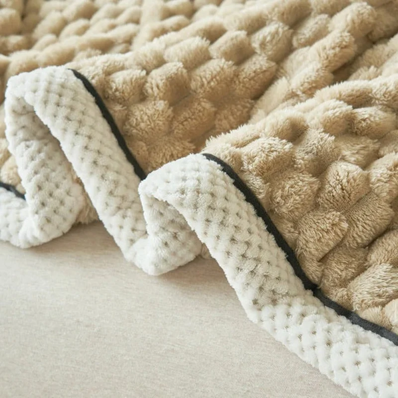 Deken Sherpa Fleece Beige Bubbeldesign Bank Slaapkamer Plaid Zacht Warm Woondeken Knuffeldeken Interieur | Sansoti