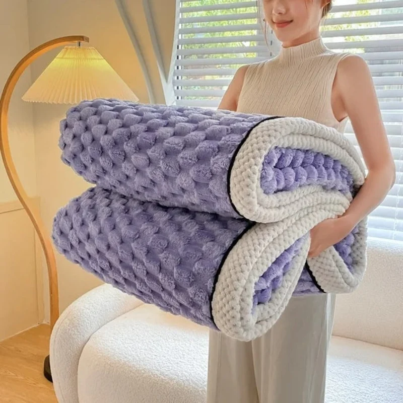 Deken Sherpa Fleece Beige Bubbeldesign Bank Slaapkamer Plaid Zacht Warm Woondeken Knuffeldeken Interieur | Sansoti