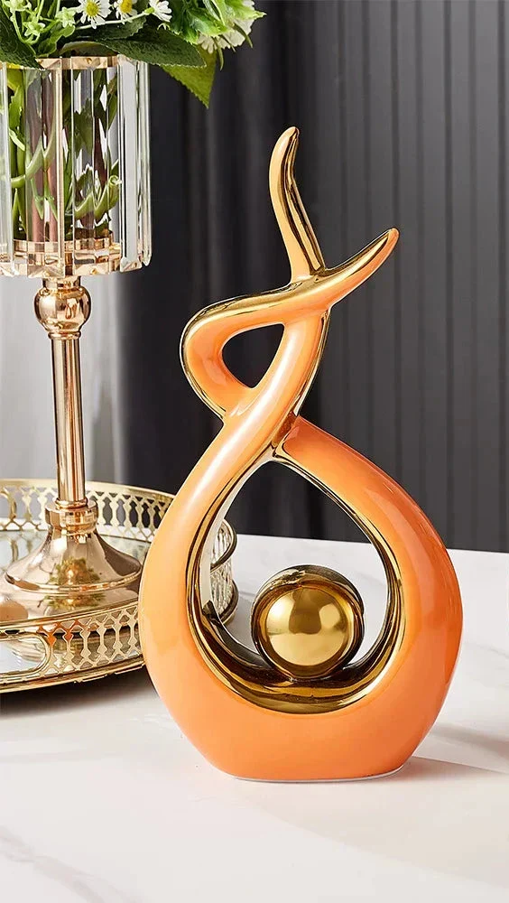 Decoratieve Sculptuur Keramiek Goud Groen Abstract 31cm Woonkamer Tafel Beeld Modern Kunstobject Interieur Decoratie | Sansoti