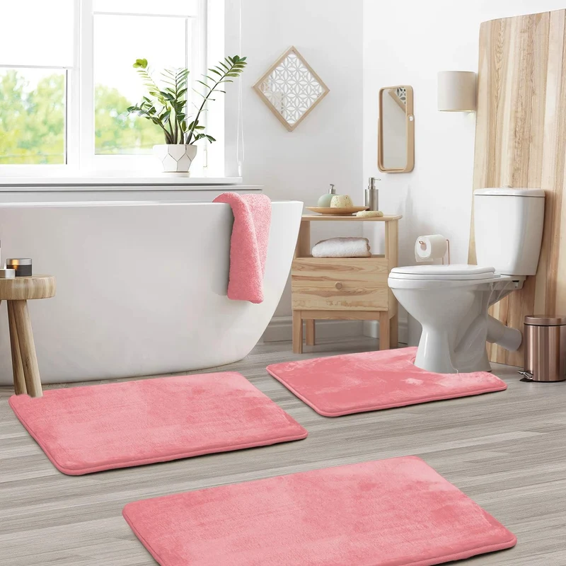 Badmat Set 3 Stuks Memory Foam Fluweel Grijs Antislip Badkamer Douche Toilet Matten Absorberend Zacht Wasbaar | Sansoti