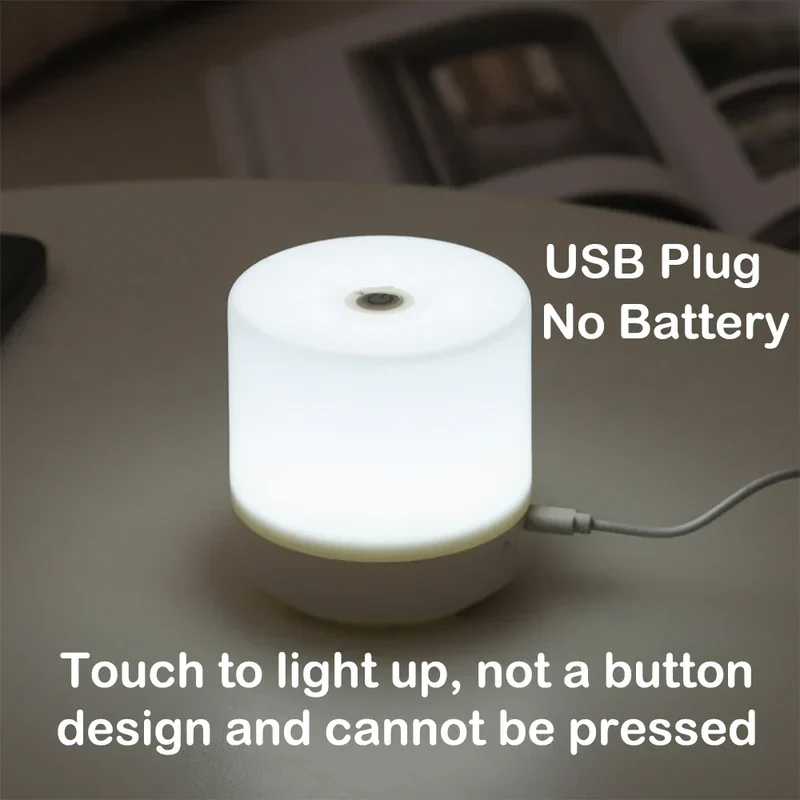 Nachtlamp LED USB 8.5cm Dimbaar ABS Wit Touch Bedlamp Slaapkamer Bureau Sfeerverlichting Compact Lampje | Sansoti