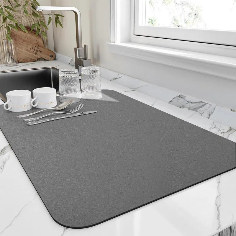 Afdroogmat Keuken Diatomiet 40x30cm Grijs Sneldrogend Absorberend Aanrecht Vaat Droogmat Antislip Keukenorganizer | Sansoti