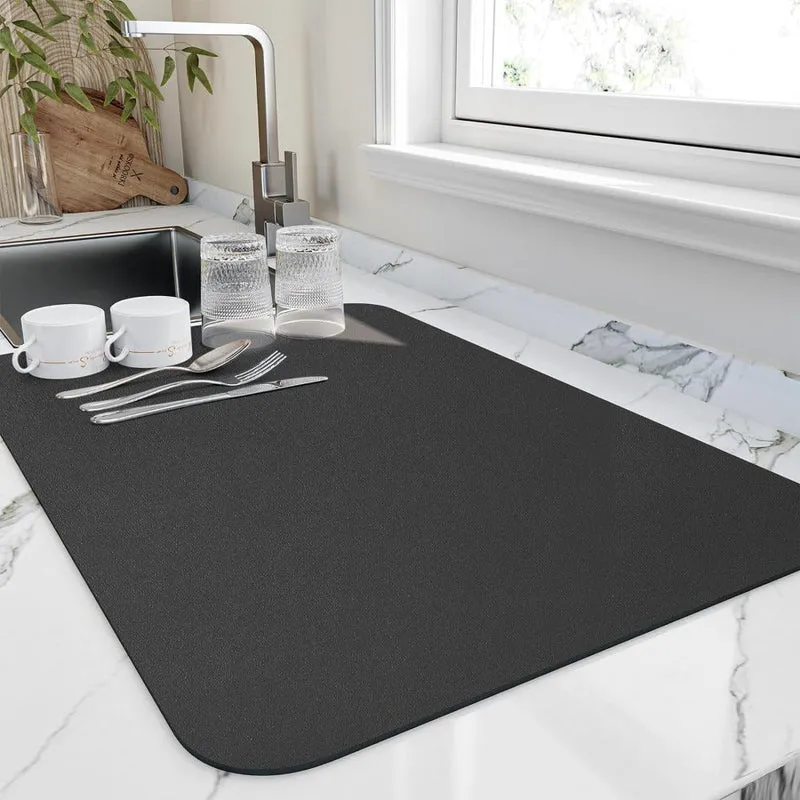 Afdroogmat Keuken Diatomiet 40x30cm Grijs Sneldrogend Absorberend Aanrecht Vaat Droogmat Antislip Keukenorganizer | Sansoti