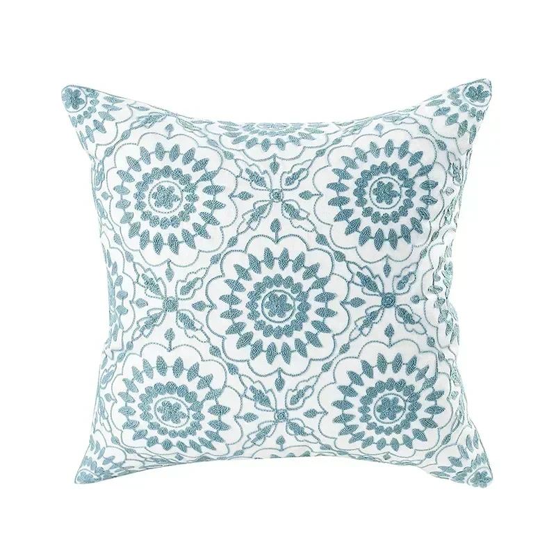 Kussenhoes 45x45cm Katoen Canvas Geborduurd Bloemen Wit Sierkussenhoes Bank Slaapkamer Landelijke Stijl Decoratief | Sansoti