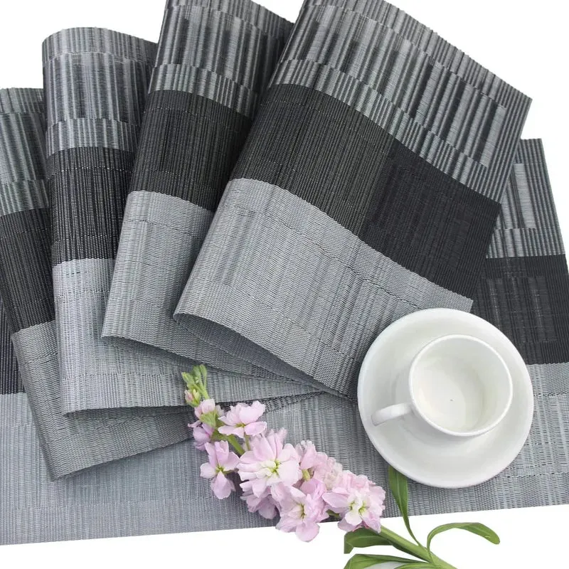 Placemats Set 4 Stuks PVC 30x45cm Bruin Zwart Hittebestendig Wasbaar Eettafel Tafelmat Geweven Antislip | Sansoti