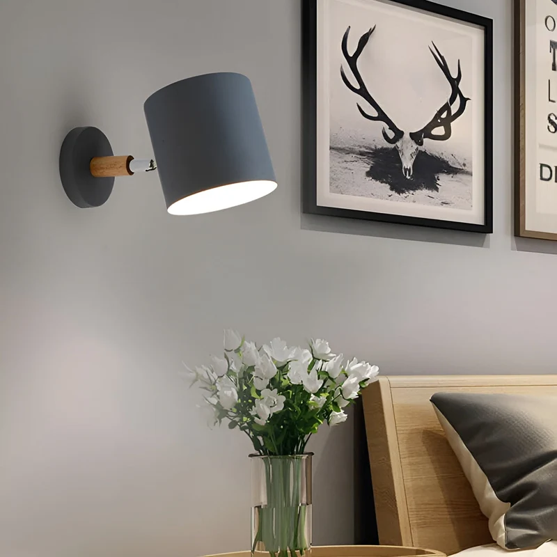 Wandlamp Metaal Hout Roze Verstelbaar 13x14 cm E27 Binnenverlichting Slaapkamer Kinderkamer Bedlamp Scandinavisch | Sansoti
